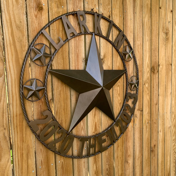 LARKIN STYLE CUSTOM STAR NAME BARN METAL STAR 3d TWISTED ROPE RING WESTERN HOME DECOR RUSTIC  BRONZE HANDMADE 24",32",34",36",40",42",44",46",50"