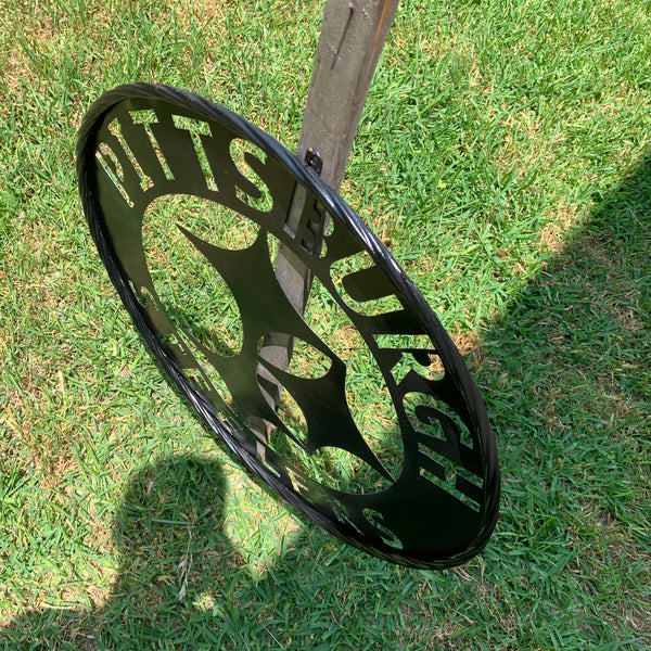 PITTSBURGH BLACK METAL DISC CUSTOM VINTAGE CRAFT TEAM SPORTS SIGN HANDMADE