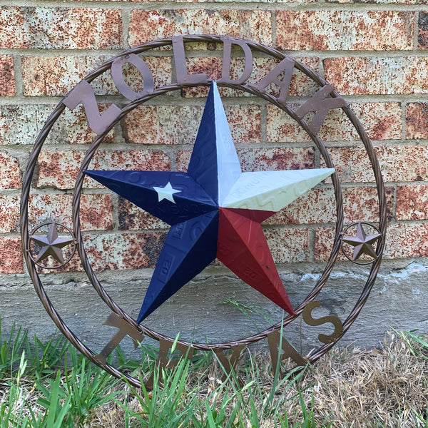 ZOLDAK TEXAS TX LICENSE PLATE STAR STYLE CUSTOM NAME STAR WITH TWISTED ROPE RING METAL WALL ART WESTERN HOME DECOR HANDMADE