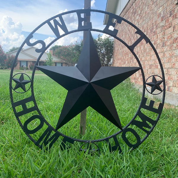 HOME SWEET HOME BARN STAR 24",32",36" RUSTIC BLACK METAL LONE STAR WESTERN HOME DECOR HANDMADE NEW #EH10549