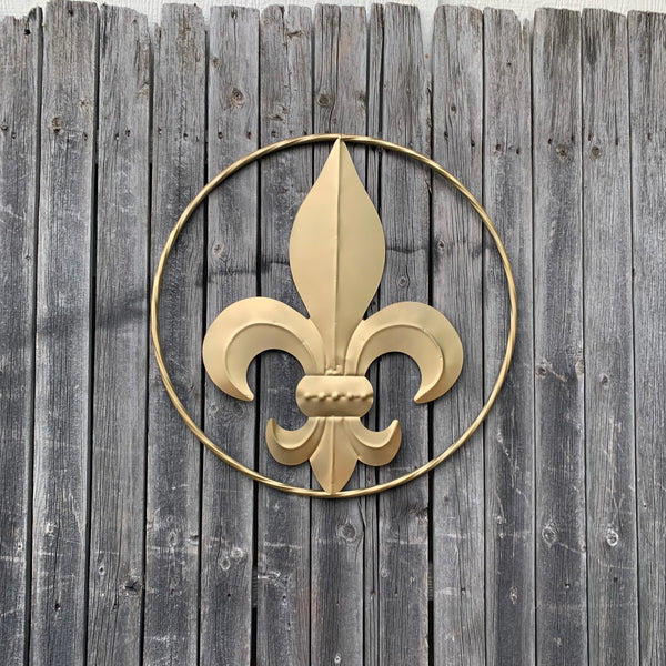 24" GOLD FLEUR DE LIS METAL SIGN WESTERN HOME DECOR HANDMADE NEW