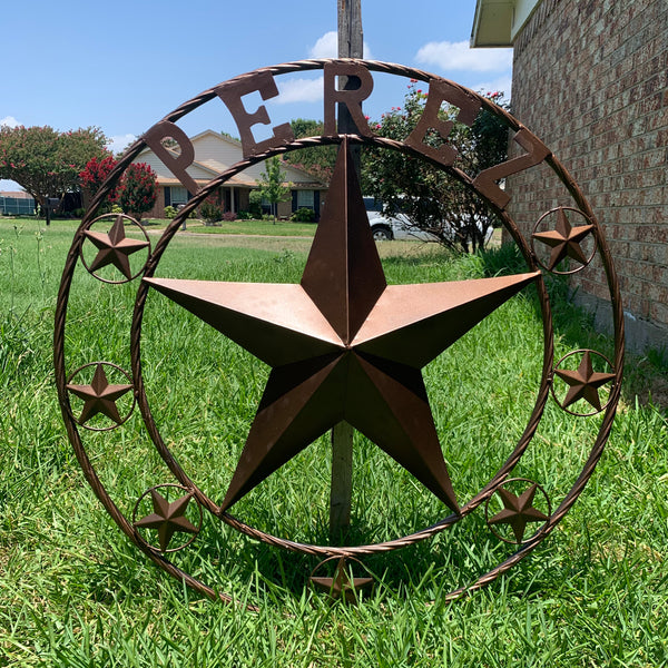 PEREZ CUSTOM STAR NAME BARN METAL STAR 3d TWISTED ROPE RING WESTERN HOME DECOR RUSTIC  BRONZE HANDMADE 24",32",34",36",40",42",44",46",50"