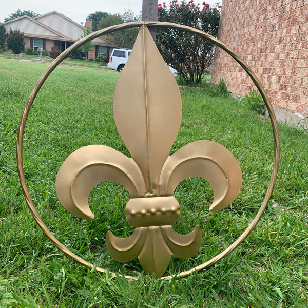 24" GOLD FLEUR DE LIS METAL SIGN WESTERN HOME DECOR HANDMADE NEW