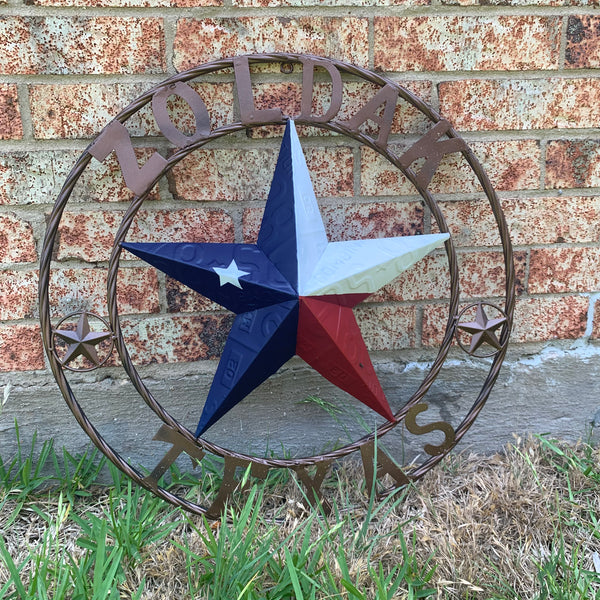 ZOLDAK TEXAS TX LICENSE PLATE STAR STYLE CUSTOM NAME STAR WITH TWISTED ROPE RING METAL WALL ART WESTERN HOME DECOR HANDMADE