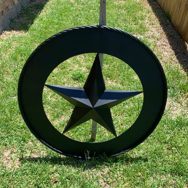 36" RUSTIC BLACK LONE STAR WIDE BAND RING TWISTED ROPE RING 3d METAL STAR WALL ART WESTERN HOME DECOR HANDMADE NEW #EH11879