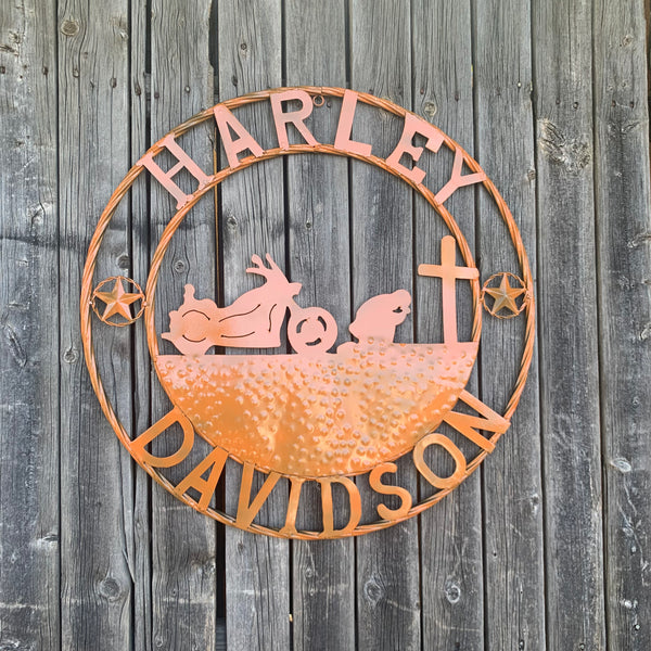 24",32" HARLEY DAVIDSON ORANGE CUSTOM METAL VINTAGE CRAFT SIGN WESTERN HOME DECOR HANDMADE