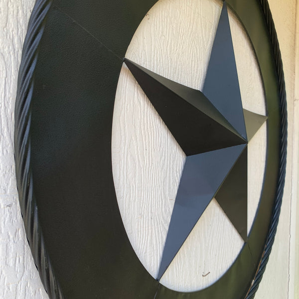36" RUSTIC BLACK LONE STAR WIDE BAND RING TWISTED ROPE RING 3d METAL STAR WALL ART WESTERN HOME DECOR HANDMADE NEW #EH11879