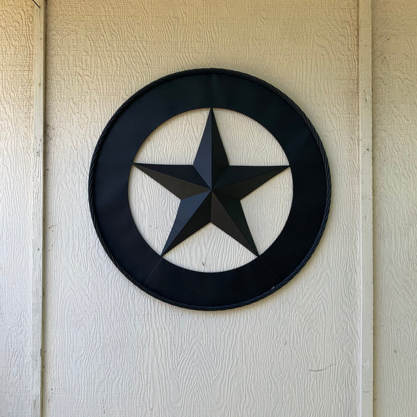 36" RUSTIC BLACK LONE STAR WIDE BAND RING TWISTED ROPE RING METAL STAR WALL ART WESTERN HOME DECOR HANDMADE NEW