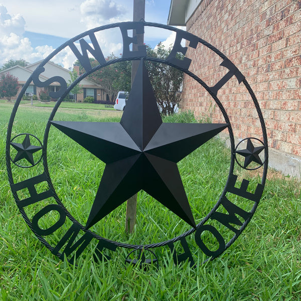 HOME SWEET HOME BARN STAR 24",32",36" RUSTIC BLACK METAL LONE STAR WESTERN HOME DECOR HANDMADE NEW #EH10549