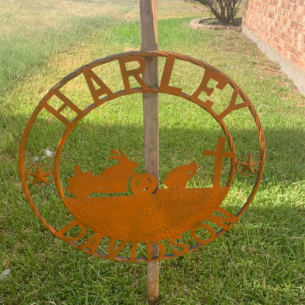 24",32" HARLEY DAVIDSON ORANGE CUSTOM METAL VINTAGE CRAFT SIGN WESTERN HOME DECOR HANDMADE