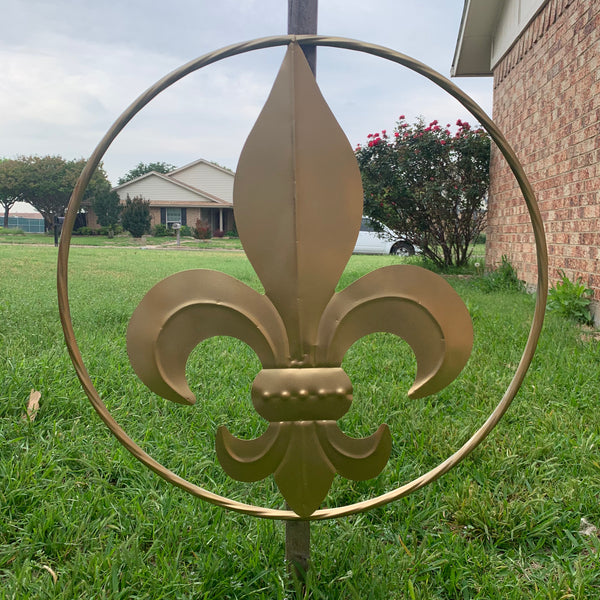 24" GOLD FLEUR DE LIS METAL SIGN WESTERN HOME DECOR HANDMADE NEW