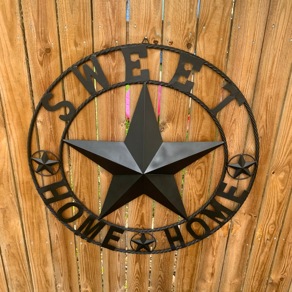 HOME SWEET HOME BARN STAR 24",32",36" RUSTIC BLACK METAL LONE STAR WESTERN HOME DECOR HANDMADE NEW #EH10549