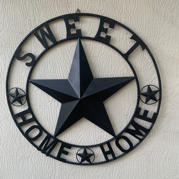 HOME SWEET HOME BARN STAR 24",32",36" RUSTIC BLACK METAL LONE STAR WESTERN HOME DECOR HANDMADE NEW #EH10549