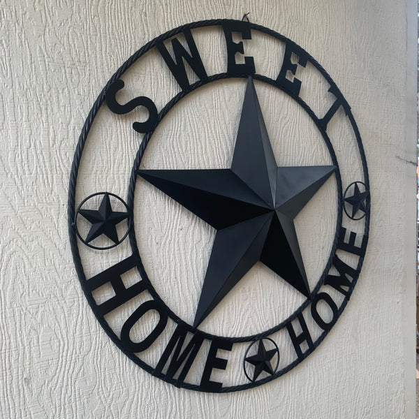 HOME SWEET HOME BARN STAR 24",32",36" RUSTIC BLACK METAL LONE STAR WESTERN HOME DECOR HANDMADE NEW #EH10549