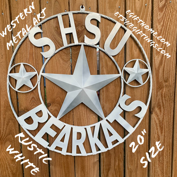 24",32" SHSU SAM HOUSTON BEARKATS RUSTIC WHITE METAL CUSTOM VINTAGE CRAFT RUSTIC BLACK TEAM STAR HANDMADE