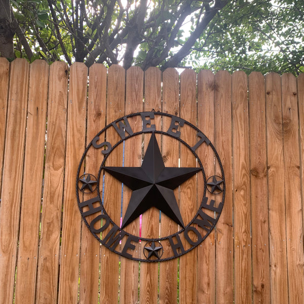 HOME SWEET HOME BARN STAR 24",32",36" RUSTIC BLACK METAL LONE STAR WESTERN HOME DECOR HANDMADE NEW #EH10549