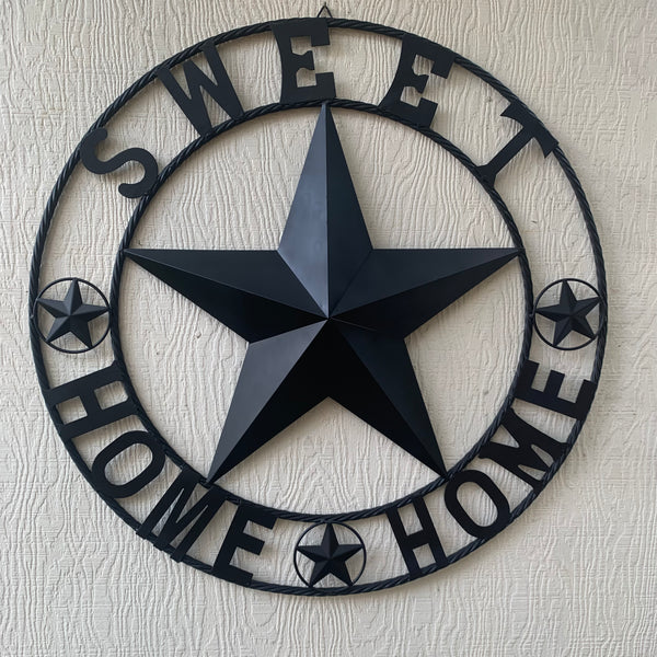 HOME SWEET HOME BARN STAR 24",32",36" RUSTIC BLACK METAL LONE STAR WESTERN HOME DECOR HANDMADE NEW #EH10549