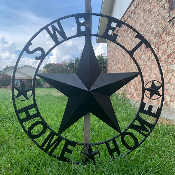 HOME SWEET HOME BARN STAR 24",32",36" RUSTIC BLACK METAL LONE STAR WESTERN HOME DECOR HANDMADE NEW #EH10549