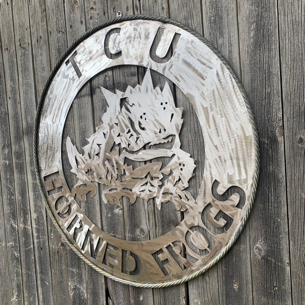 32" TCU HORNED FROGS CUSTOM RAW METAL VINTAGE CRAFT WIDE BAND RING TEAM SIGN HANDMADE