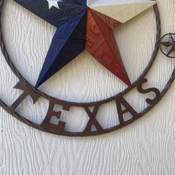ZOLDAK TEXAS TX LICENSE PLATE STAR STYLE CUSTOM NAME STAR WITH TWISTED ROPE RING METAL WALL ART WESTERN HOME DECOR HANDMADE