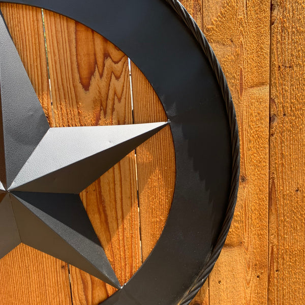 36" RUSTIC BLACK LONE STAR WIDE BAND RING TWISTED ROPE RING 3d METAL STAR WALL ART WESTERN HOME DECOR HANDMADE NEW #EH11879