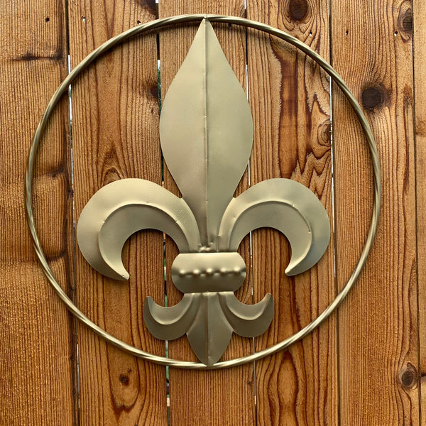 24" GOLD FLEUR DE LIS METAL SIGN WESTERN HOME DECOR HANDMADE NEW