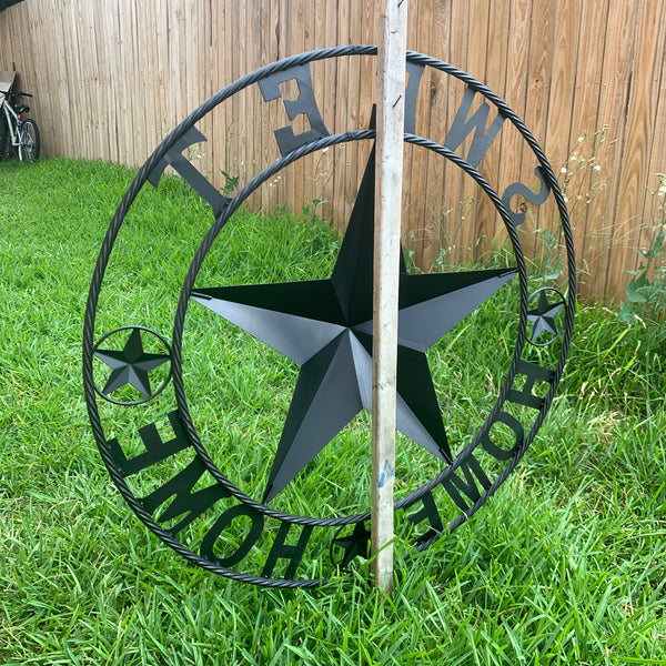 HOME SWEET HOME BARN STAR 24",32",36" RUSTIC BLACK METAL LONE STAR WESTERN HOME DECOR HANDMADE NEW #EH10549