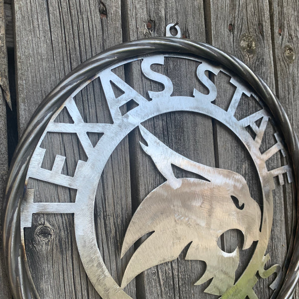 12" TEXAS STATE BOBCATS CUSTOM RAW METAL VINTAGE CRAFT SIGN TEAM ART HANDMADE IN TEXAS