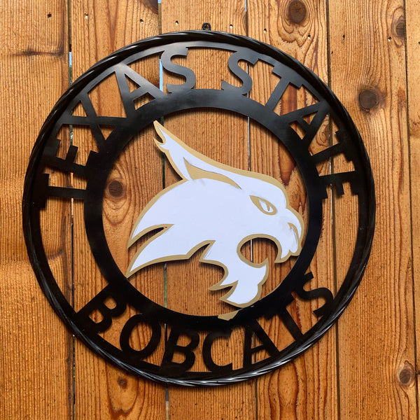 12",18",24",32",36" TEXAS STATE BOBCATS GOLD & WHITE CUSTOM METAL VINTAGE CRAFT TEAM SIGN WESTERN HOME DECOR HANDMADE