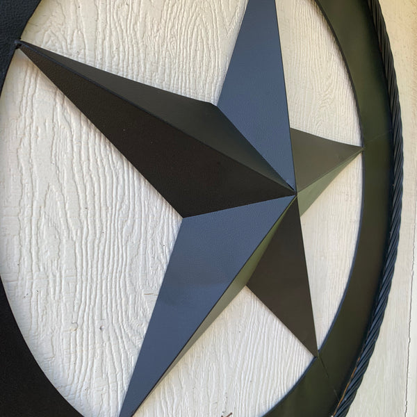 36" RUSTIC BLACK LONE STAR WIDE BAND RING TWISTED ROPE RING 3d METAL STAR WALL ART WESTERN HOME DECOR HANDMADE NEW #EH11879