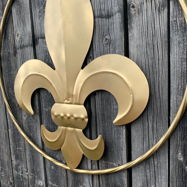 24" GOLD FLEUR DE LIS METAL SIGN WESTERN HOME DECOR HANDMADE NEW