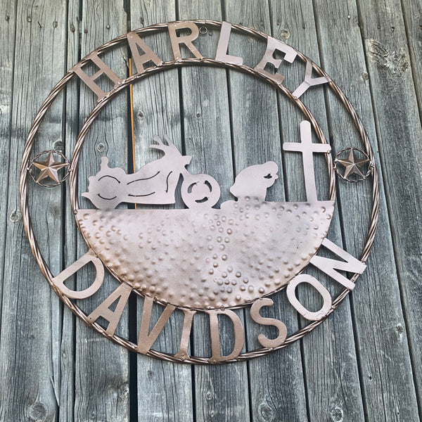 24",32" HARLEY DAVIDSON CUSTOM METAL VINTAGE CRAFT SIGN WESTERN HOME DECOR RUSTIC BRONZE HANDMADE