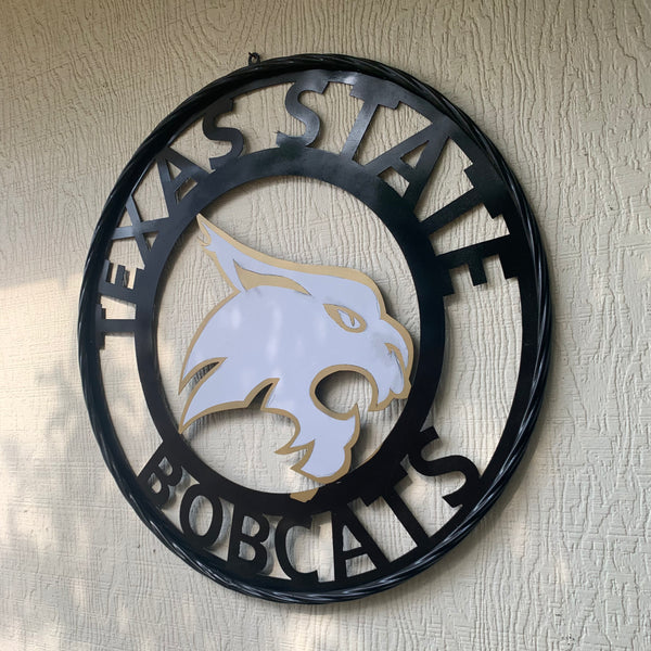 12",18",24",32",36" TEXAS STATE BOBCATS GOLD & WHITE CUSTOM METAL VINTAGE CRAFT TEAM SIGN WESTERN HOME DECOR HANDMADE