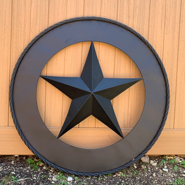 36" RUSTIC BLACK LONE STAR WIDE BAND RING TWISTED ROPE RING METAL STAR WALL ART WESTERN HOME DECOR HANDMADE NEW