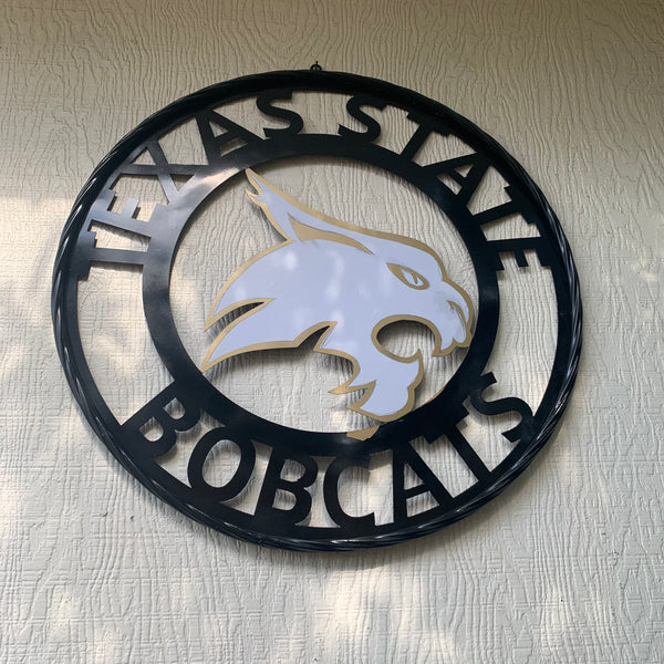 12",18",24",32",36" TEXAS STATE BOBCATS GOLD & WHITE CUSTOM METAL VINTAGE CRAFT TEAM SIGN WESTERN HOME DECOR HANDMADE