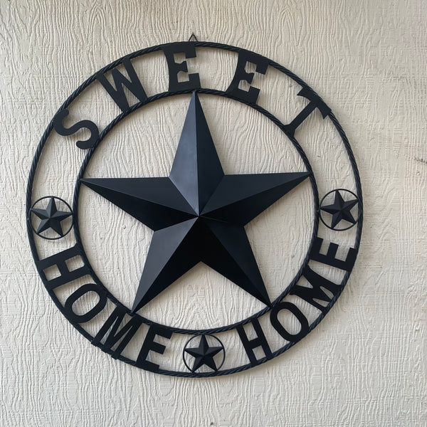 HOME SWEET HOME BARN STAR 24",32",36" RUSTIC BLACK METAL LONE STAR WESTERN HOME DECOR HANDMADE NEW #EH10549