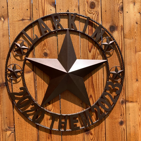 LARKIN STYLE CUSTOM STAR NAME BARN METAL STAR 3d TWISTED ROPE RING WESTERN HOME DECOR RUSTIC  BRONZE HANDMADE 24",32",34",36",40",42",44",46",50"