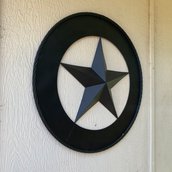 36" RUSTIC BLACK LONE STAR WIDE BAND RING TWISTED ROPE RING METAL STAR WALL ART WESTERN HOME DECOR HANDMADE NEW