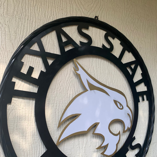 12",18",24",32",36" TEXAS STATE BOBCATS GOLD & WHITE CUSTOM METAL VINTAGE CRAFT TEAM SIGN WESTERN HOME DECOR HANDMADE