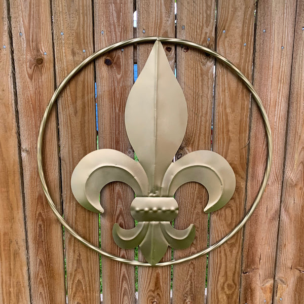 24" GOLD FLEUR DE LIS METAL SIGN WESTERN HOME DECOR HANDMADE NEW