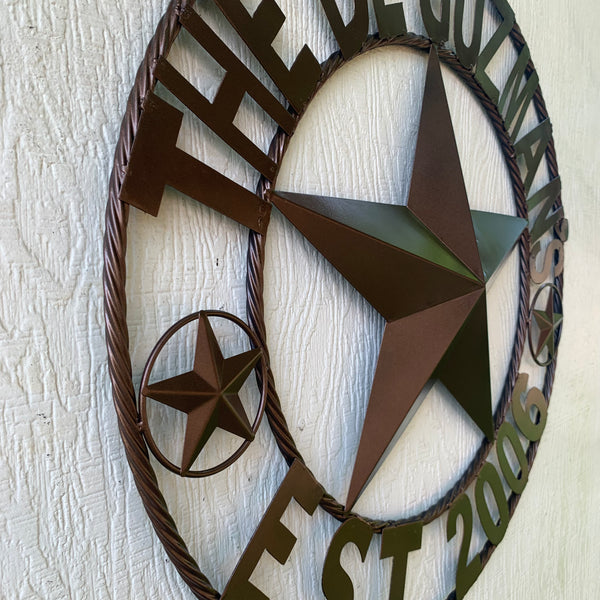 GUZMAN STYLE CUSTOM STAR NAME BARN METAL STAR 3d TWISTED ROPE RING WESTERN HOME DECOR RUSTIC  BRONZE HANDMADE 24",32",34",36",40",42",44",46",50"