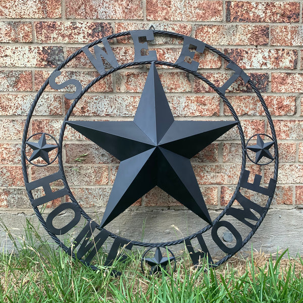 HOME SWEET HOME BARN STAR 24",32",36" RUSTIC BLACK METAL LONE STAR WESTERN HOME DECOR HANDMADE NEW #EH10549