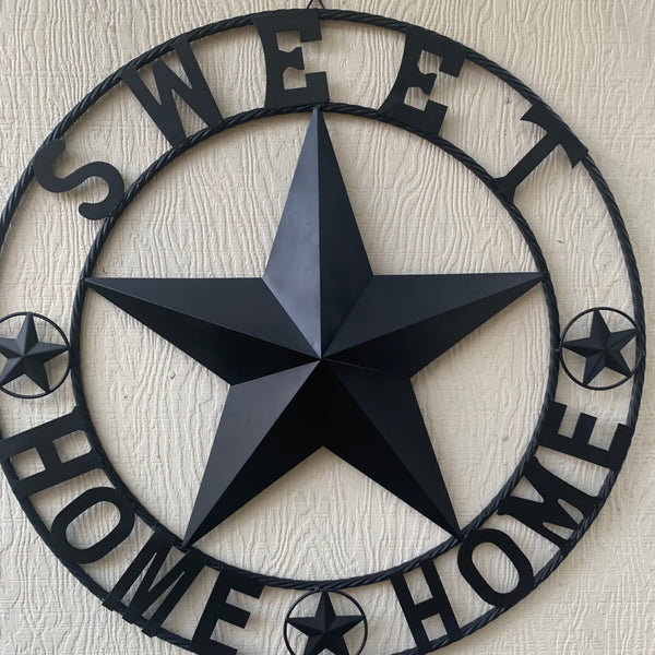 HOME SWEET HOME BARN STAR 24",32",36" RUSTIC BLACK METAL LONE STAR WESTERN HOME DECOR HANDMADE NEW #EH10549