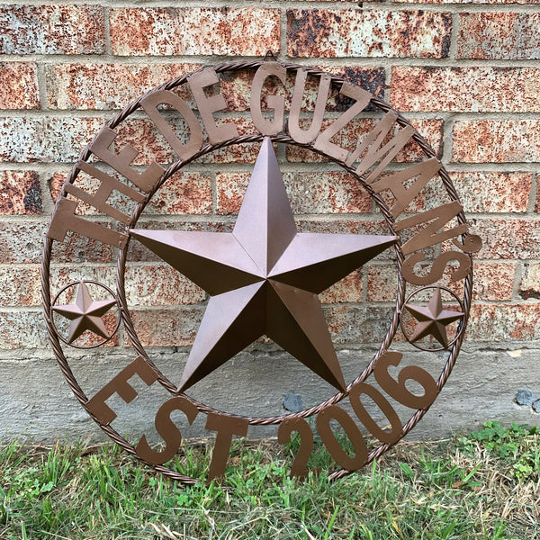 GUZMAN STYLE CUSTOM STAR NAME BARN METAL STAR 3d TWISTED ROPE RING WESTERN HOME DECOR RUSTIC  BRONZE HANDMADE 24",32",34",36",40",42",44",46",50"