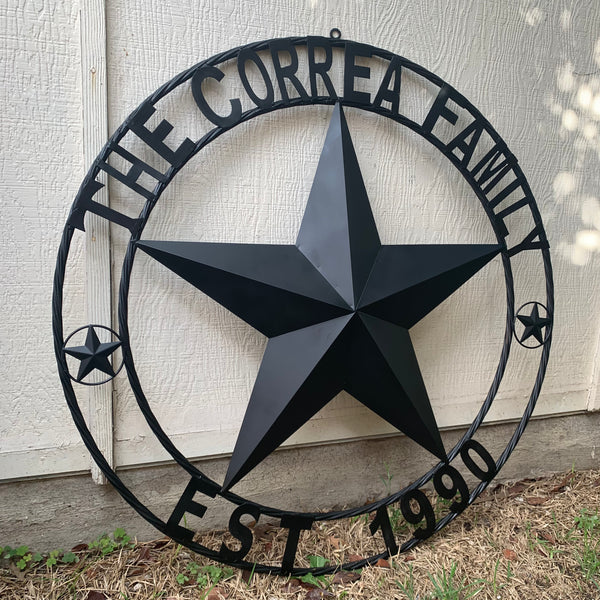 CORREA FAMILY STYLE CUSTOM FAMILY NAME STAR METAL BARN STAR ROPE RING WESTERN HOME DECOR RUSTIC HANDMADE 24",32",34",36",40",42",44",46",50"