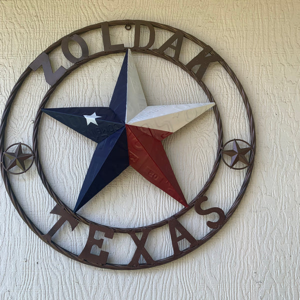 ZOLDAK TEXAS TX LICENSE PLATE STAR STYLE CUSTOM NAME STAR WITH TWISTED ROPE RING METAL WALL ART WESTERN HOME DECOR HANDMADE