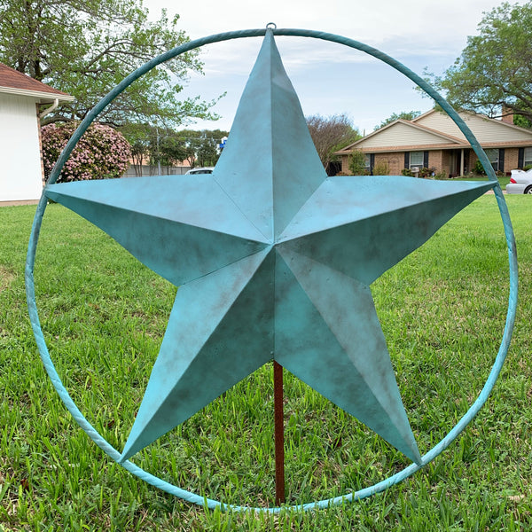 #EH10486 TURQUOISE DISTRESSED LIGHT TWO TONE BARN STAR METAL LONESTAR TWISTED ROPE RING WETSERN HOME DECOR HANDMADE NEW