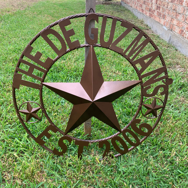 GUZMAN STYLE CUSTOM STAR NAME BARN METAL STAR 3d TWISTED ROPE RING WESTERN HOME DECOR RUSTIC  BRONZE HANDMADE 24",32",34",36",40",42",44",46",50"