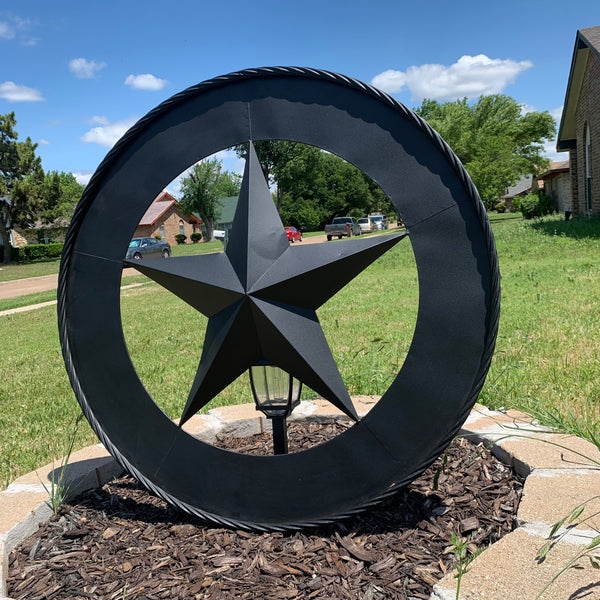 36" RUSTIC BLACK LONE STAR WIDE BAND RING TWISTED ROPE RING METAL STAR WALL ART WESTERN HOME DECOR HANDMADE NEW