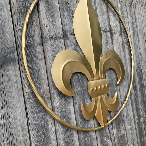 24" GOLD FLEUR DE LIS METAL SIGN WESTERN HOME DECOR HANDMADE NEW